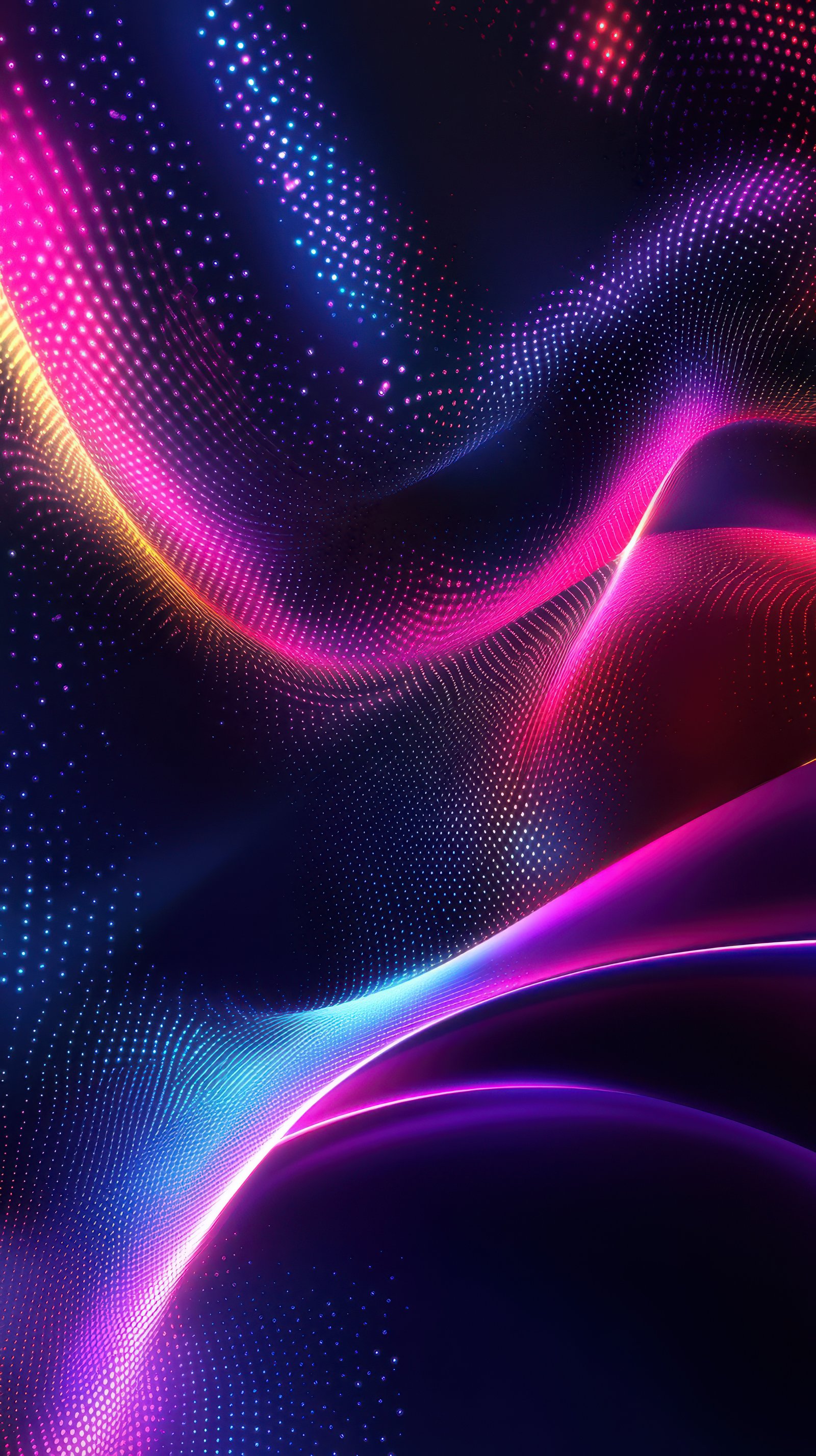 Colorful abstract patterns flow through a dark space creating a vibrant digital atmosphere